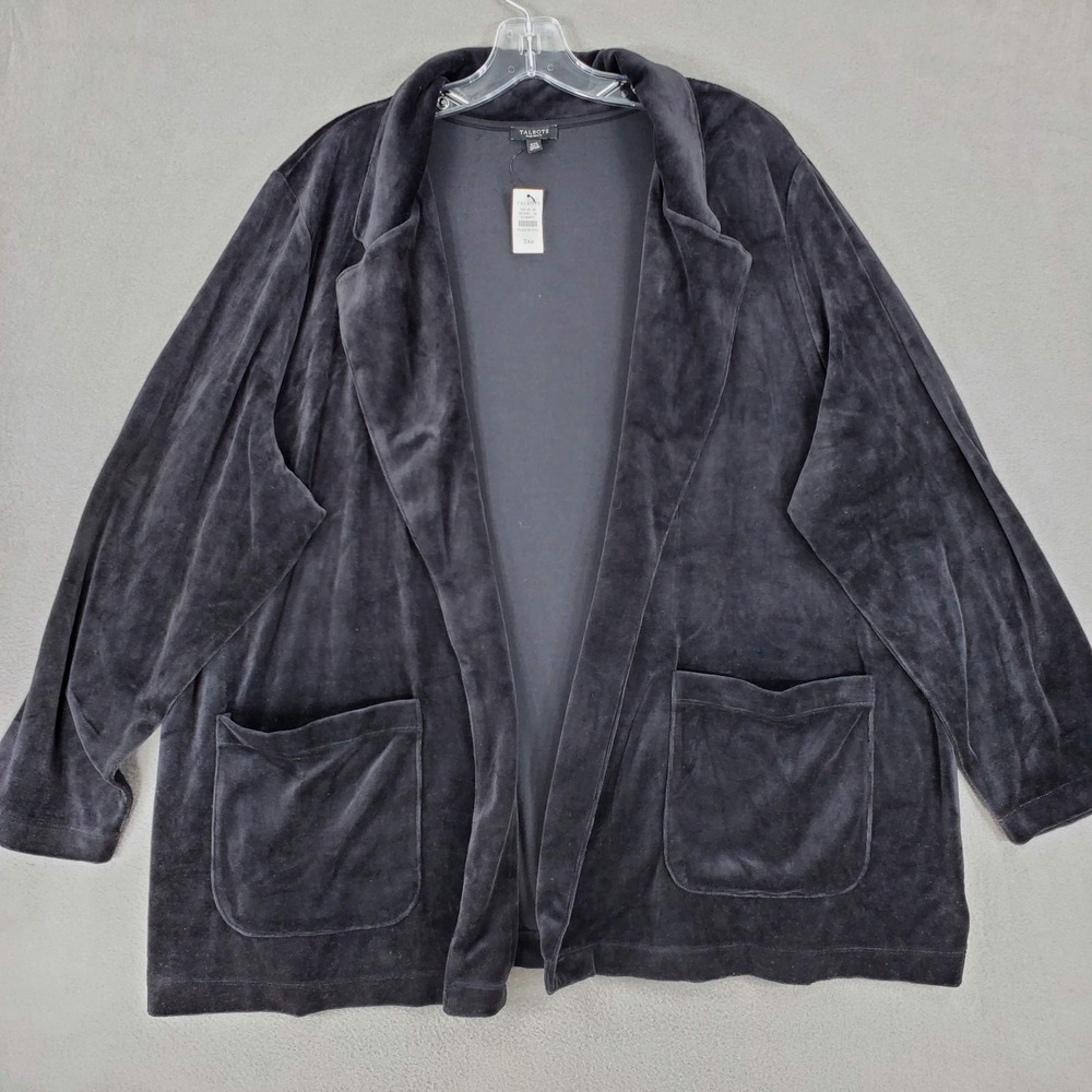New Talbots Velour Velvet 3Xp Black Cardigan Open Front Whimsigoth Coat Jacket